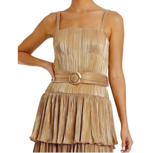 Mac Duggal Ieena 27062 Gold Ruffle Tiered Buckle Detail Dress Size 10 $398 - Picture 3 of 8